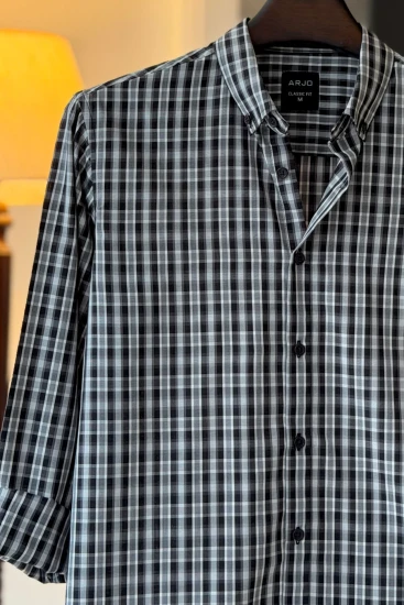 Black-White-Iron Gray Plaid Shirt