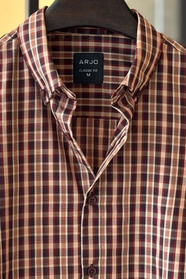Light Camel-Brown-Dark Chocolate-Maroon & Rust Red Plaid Shirt