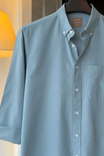 Mint Blue Solid Oxford Shirt