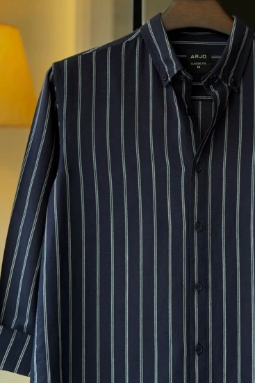 Navy Blue with White Pinstripes Shirt