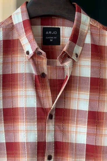 Maroon & Cream Plaid Seersucker Shirt