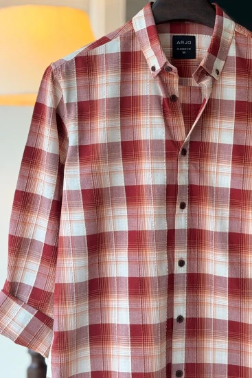 Maroon & Cream Plaid Seersucker Shirt
