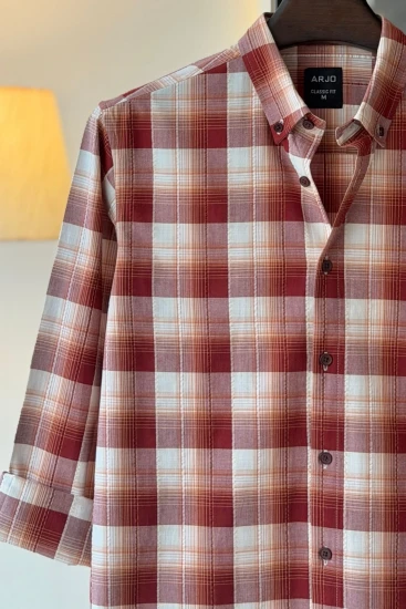 Maroon & Cream Plaid Seersucker Shirt