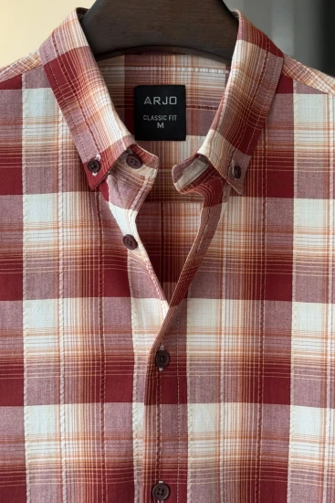 Maroon & Cream Plaid Seersucker Shirt