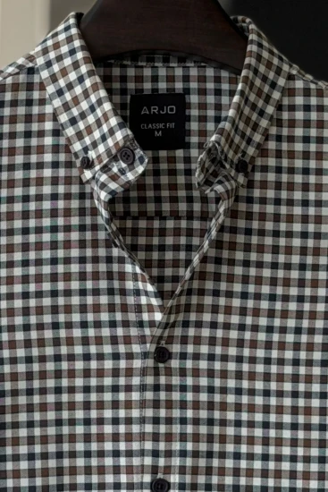Off-White, Navy Blue & Olive Brown Micro Check Shirt