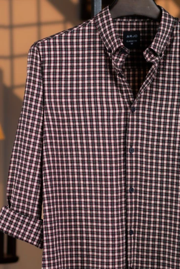 Black, Red, Off-White & Olive Brown Plaid Shirt