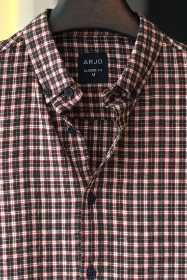 Black, Red, Off-White & Olive Brown Plaid Shirt