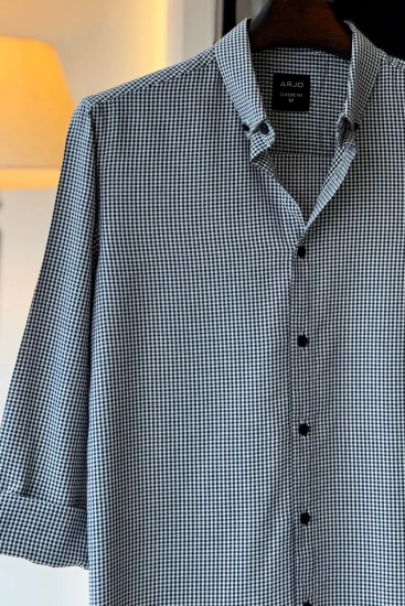 Deep Navy Blue & White Micro Check Shirt
