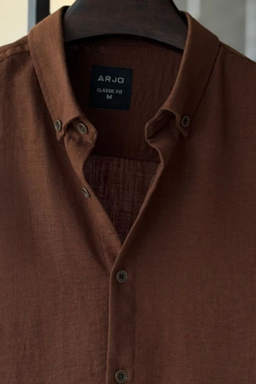 Chocolate Brown Wrinkle Textured Shirt