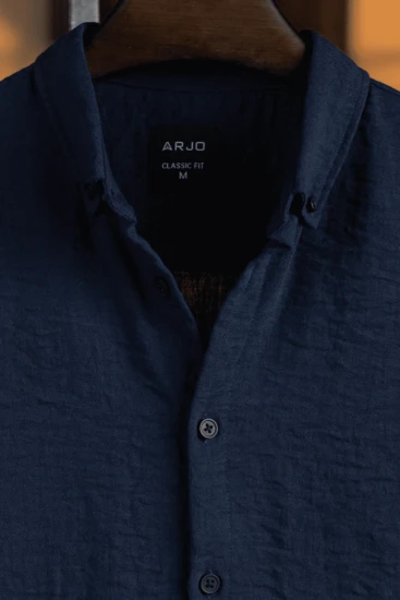 Navy Blue Wrinkle Textured Shirt