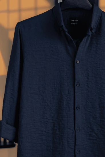 Navy Blue Wrinkle Textured Shirt