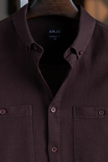 Chocolate Waffle Textured Double Pocket Shirt