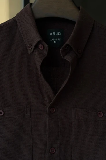 Chocolate Waffle Textured Double Pocket Shirt