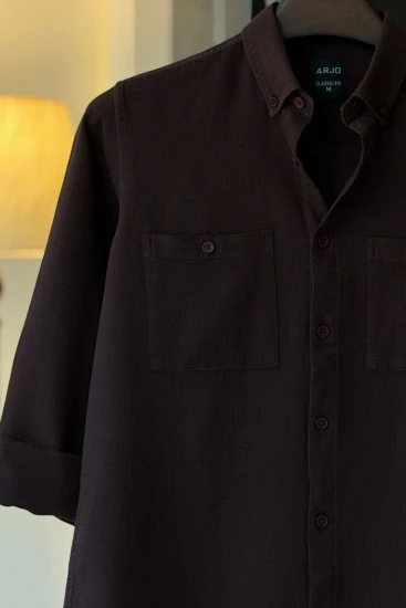 Chocolate Waffle Textured Double Pocket Shirt