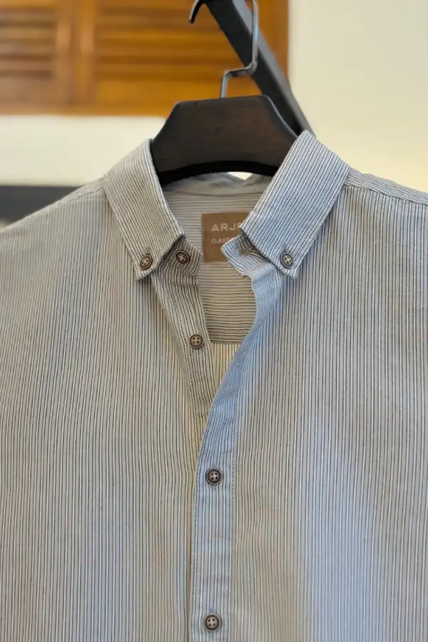 Stone Blue Shirt with Subtle Black Stripes