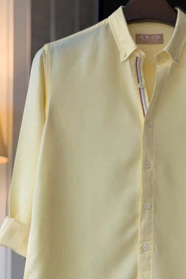 Pastel Yellow with Contrast Placket Shirt