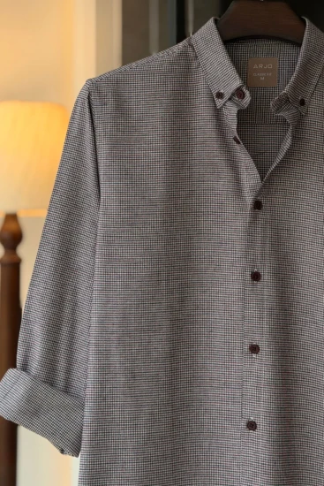 White, Navy & Deep Red Houndstooth Shirt