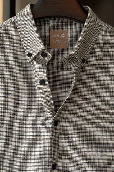 White, Navy & Light Olive Houndstooth Shirt