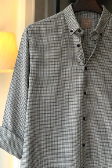 White, Navy & Light Olive Houndstooth Shirt
