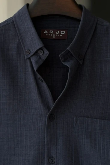 Deep Navy Blue with Textured Pinstripes Premium Shirt