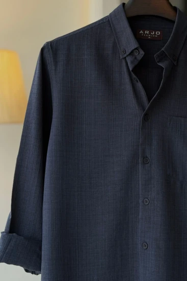 Deep Navy Blue with Textured Pinstripes Premium Shirt