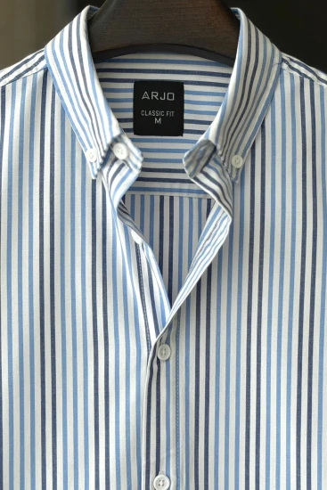 White with Navy & Sky Vertical Stripe Shirt