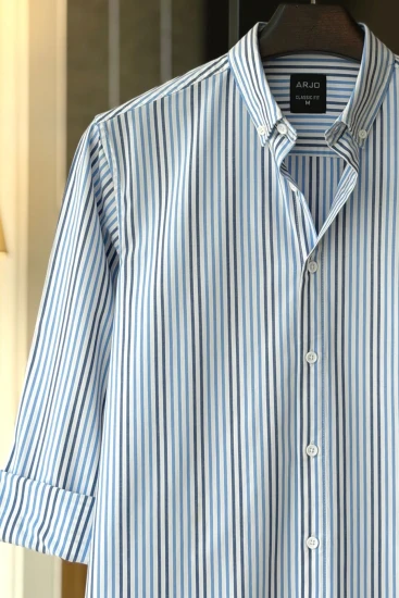 White with Navy & Sky Vertical Stripe Shirt