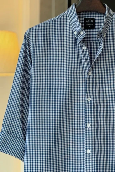 Midnight Blue & White Micro-Check Shirt