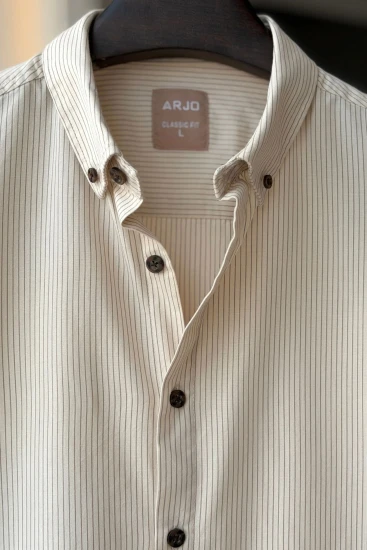 Cream With Sand Beige Pinstripe Shirt