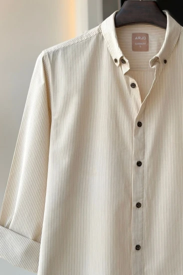 Cream With Sand Beige Pinstripe Shirt