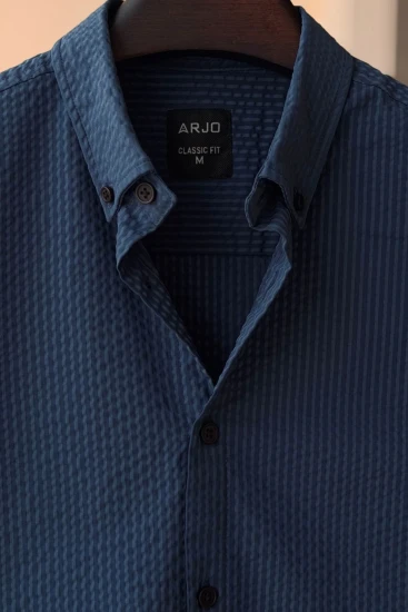 Teal Blue Seersucker Stripes Shirt