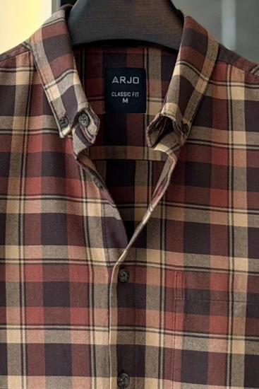 Brown, Beige & Mustard Plaid Shirt
