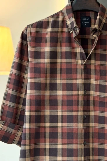 Brown, Beige & Mustard Plaid Shirt