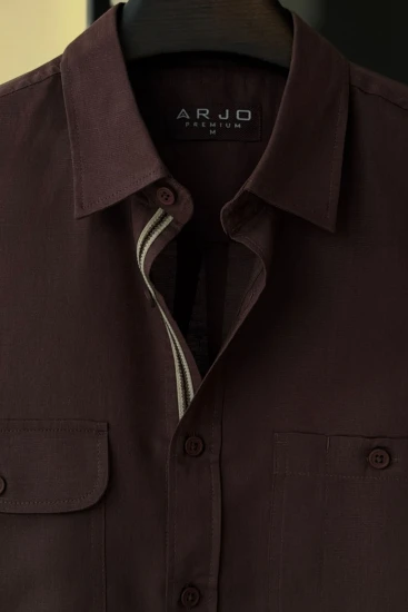 Mocha Brown Textured Dual-Pocket Premium Shirt