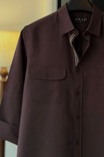 Mocha Brown Textured Dual-Pocket Premium Shirt