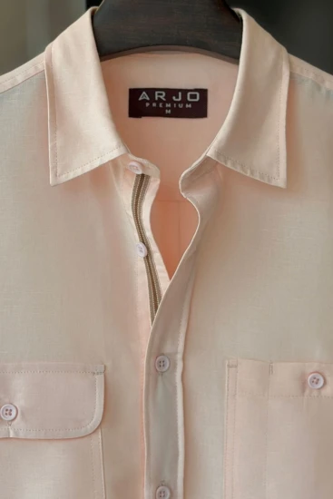Pale Pink Textured Dual-Pocket Premium Shirt