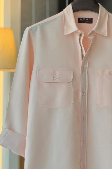 Pale Pink Textured Dual-Pocket Premium Shirt