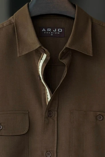 Deep Olive Green Textured Dual-Pocket Premium Shirt