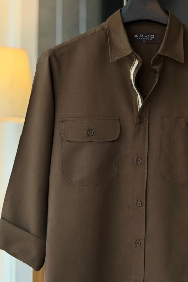 Deep Olive Green Textured Dual-Pocket Premium Shirt
