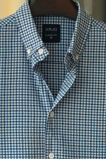 White with Midnight Blue Micro Check Seersucker Shirt