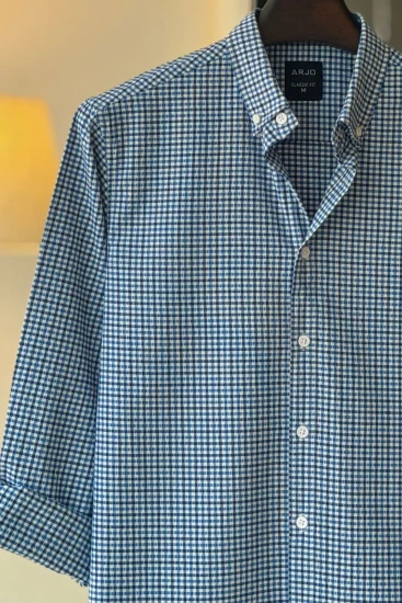 White with Midnight Blue Micro Check Seersucker Shirt