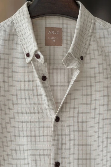 Off-White With Brown Windowpane Check Shirt