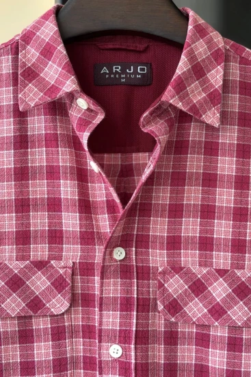 Hibiscus Pink With White & Copper Orange Plaid Check Double Pocket Premium Shirt