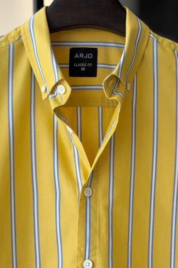 Banana Yellow With White & Slate Grey Stripes Shirt