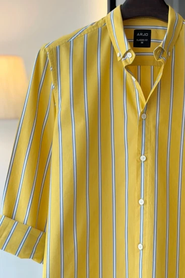 Banana Yellow With White & Slate Grey Stripes Shirt