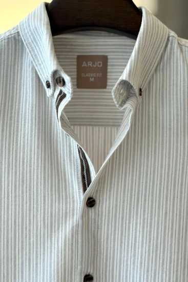 Off-White With Light Beige & Grey Stripes Shirt