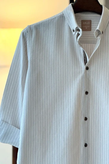 Off-White With Light Beige & Grey Stripes Shirt