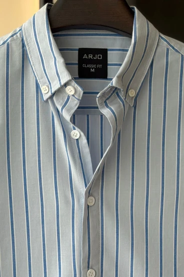 Powder Blue With Dark Blue & White Stripes Shirt