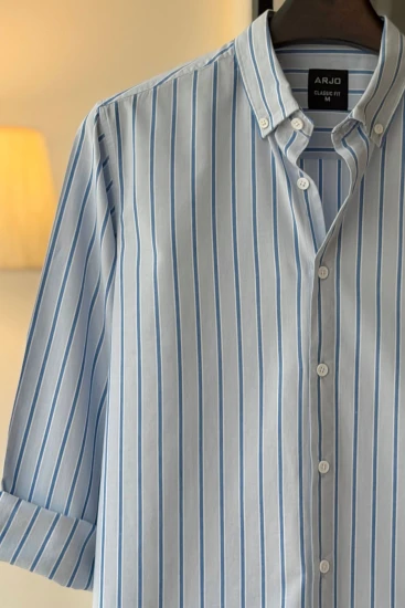 Powder Blue With Dark Blue & White Stripes Shirt