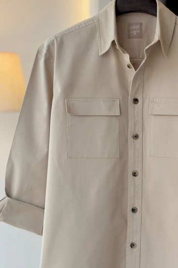 Sage Beige Dual Flap Pocket Over Shirt